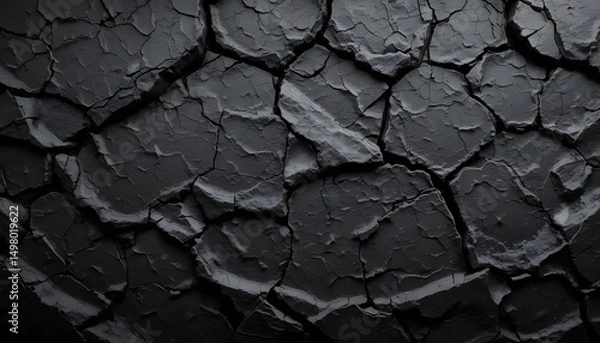 Fototapeta Large broken gray black stone texture background