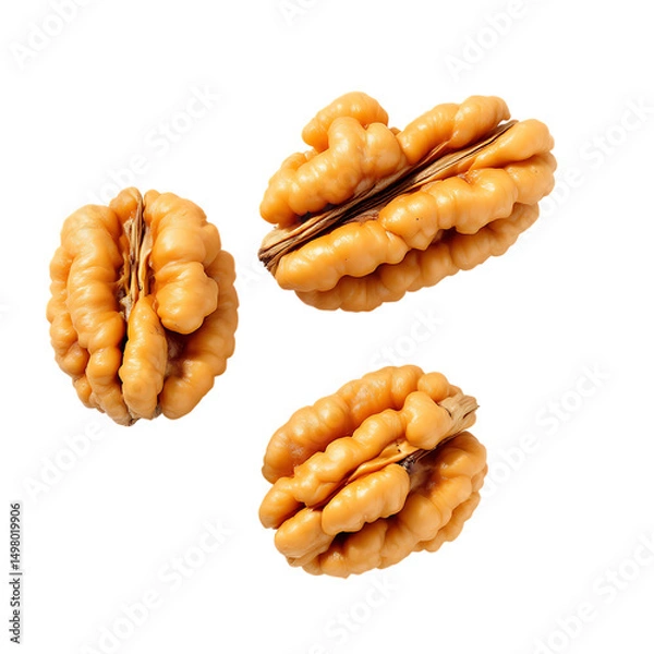 Fototapeta A Delicious and Nutritious Trio of Walnut Halves Floating Effortlessly On A Transparent Background