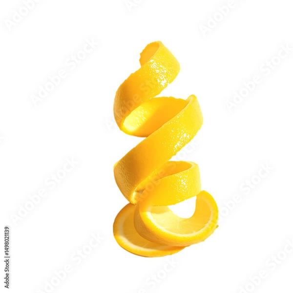Fototapeta Bright and Sunny Yellow Lemon Peel Spiral on a Transparent Background Image