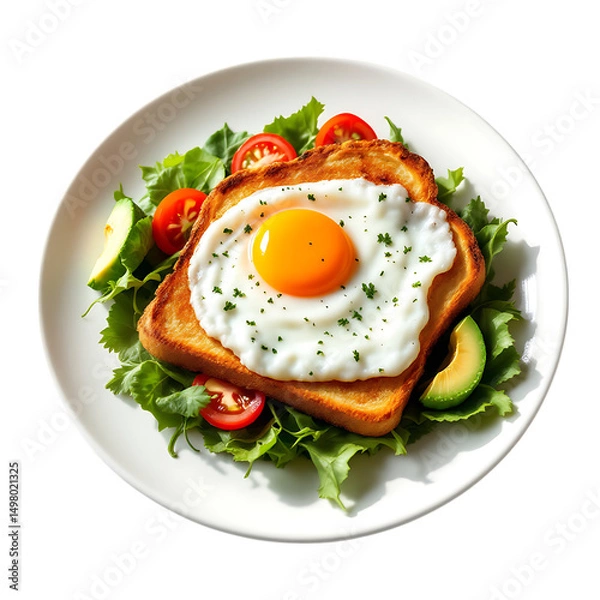 Fototapeta An Overhead View of a Sunny Side Up Egg Sandwich On A Salad