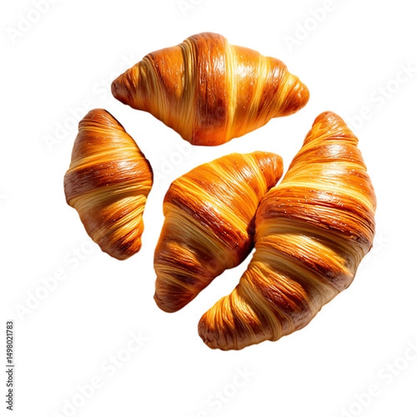Fototapeta Golden Brown Croissants Neatly Arranged On A Transparent Background For Bakery Display or Advertisements