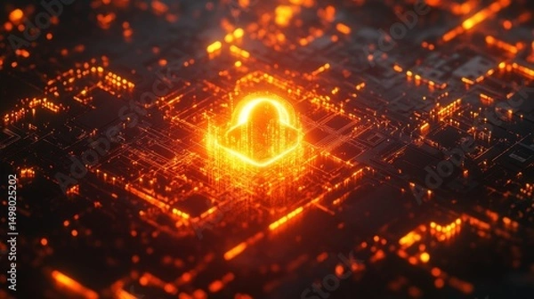 Obraz Visualizing data security a glowing lock symbol over a digital matrix cybersecurity concept futuristic environment technology perspective