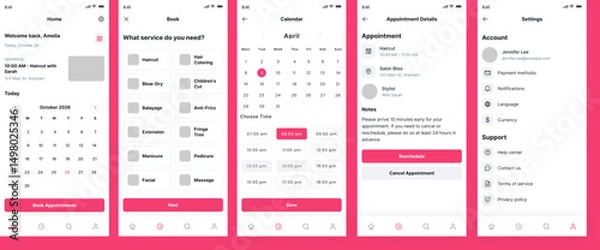 Fototapeta Hairdresser & Beauty Appointment, Salon Booking, Hair Stylist Scheduler & Reservation App Template Ui Kit