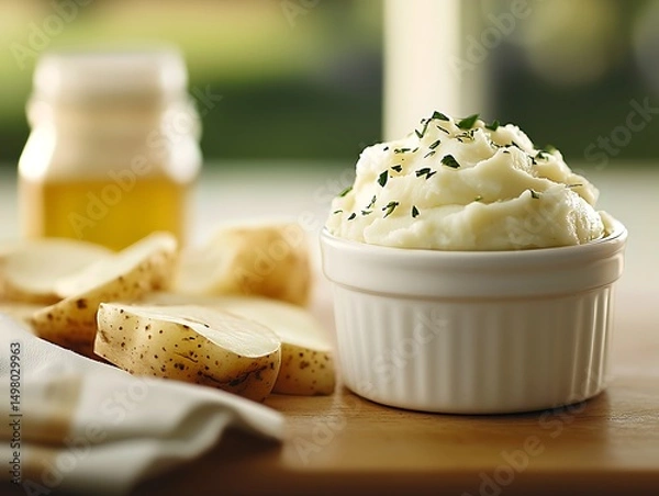 Obraz Creamy mashed potatoes, sliced potatoes