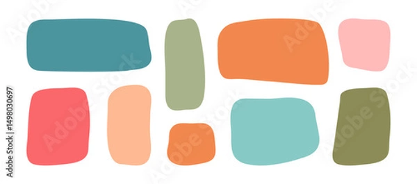 Fototapeta Irregular shape box, square and rectangle, organic border, cute deform frame. Child geometric doodle figure. Kid irregular dialog bubble, fun blob hand drawn isolated on white bg. Vector illustration