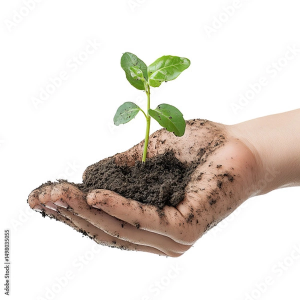 Fototapeta A nurturing hand cradles a delicate sprout, symbolizing growth, renewal, and the tender care required for a sustainable future.
