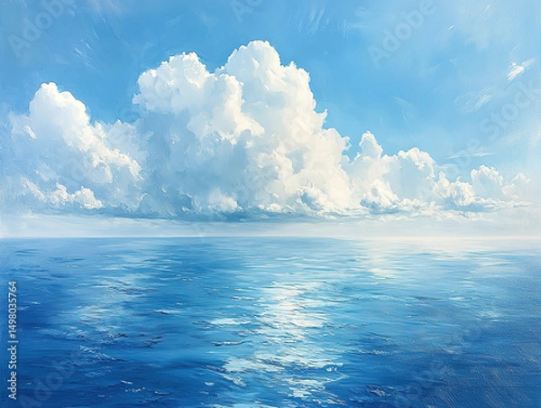 Fototapeta Scenic Ocean Horizon with Clouds and Deep Blue Water