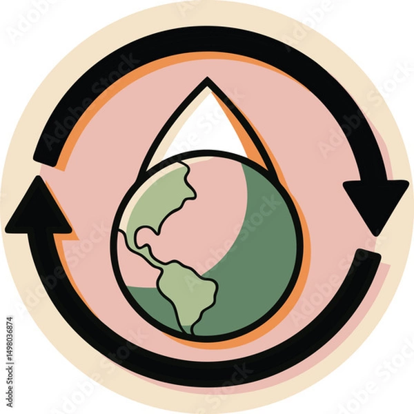 Fototapeta Green glossy recycle symbol arrow design, and water drop concept vector illustration