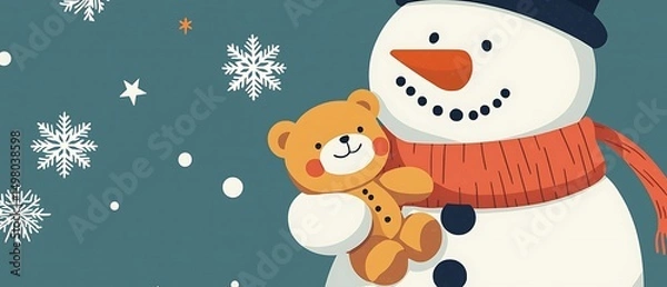 Obraz Snowman with Teddy Bear