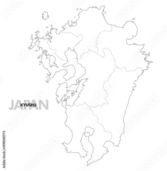 Obraz 九州の白地図 県境有り