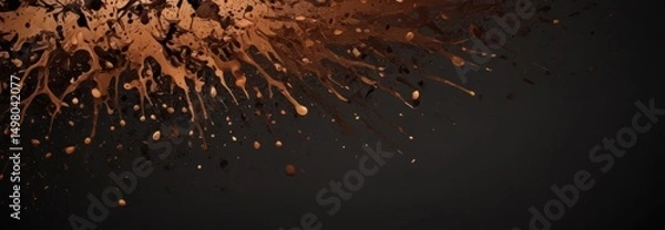 Fototapeta Abstract coffee splatter pattern, dark gradient backdrop, strong, background