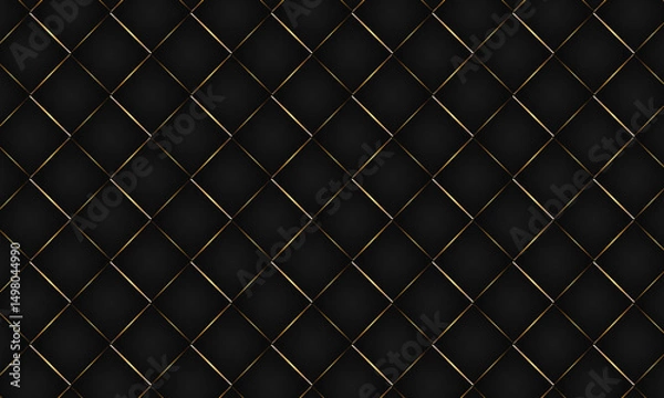 Fototapeta Luxury black background with gold diagonal lines forming a stylish diamond grid. Elegant and modern design, ideal for banners, branding, packaging, or digital presentations.