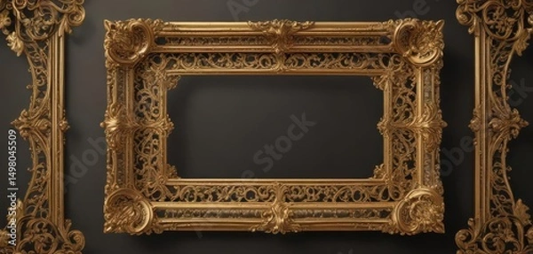 Fototapeta Intricate gold frame, retro design, elegant scrollwork, gold design, retro design, border