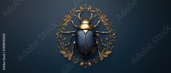 Obraz Blue beetle with gold laurel frame