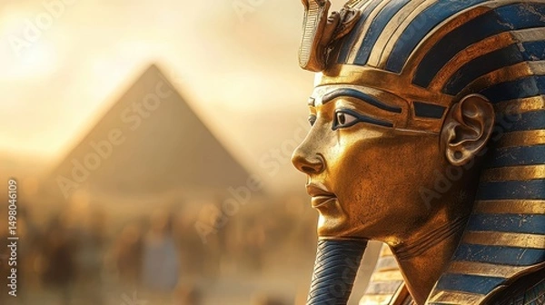 Obraz Pharaoh statue with pyramid view