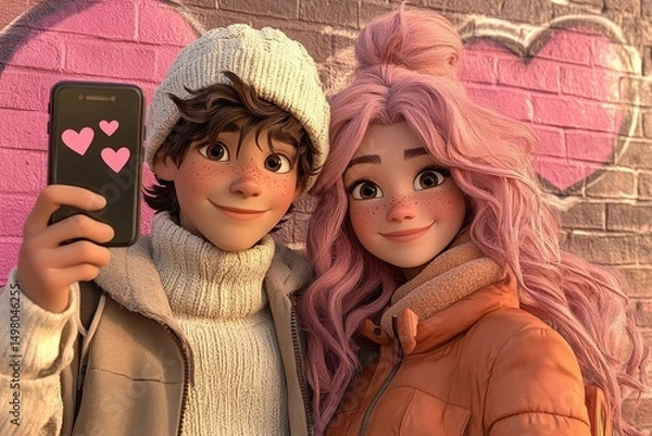 Obraz Couple taking selfie
