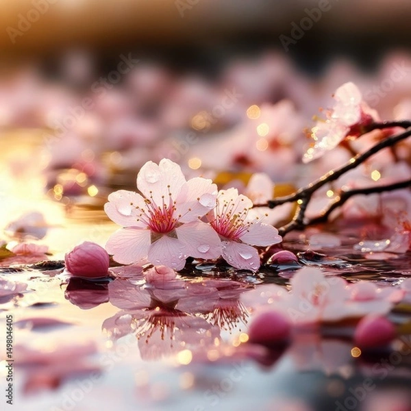 Obraz Pink flowers in water reflection