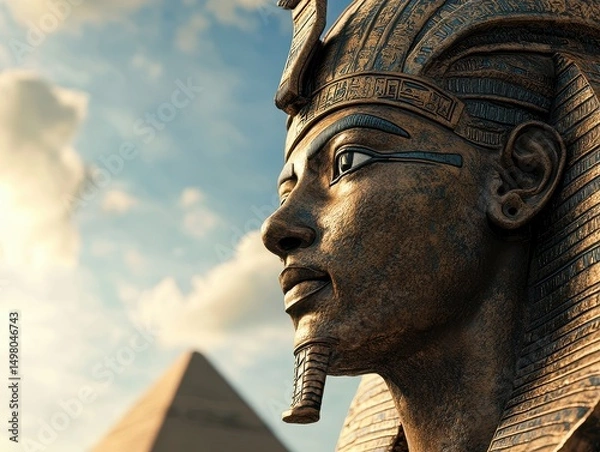 Obraz Ancient pharaoh statue with pyramid