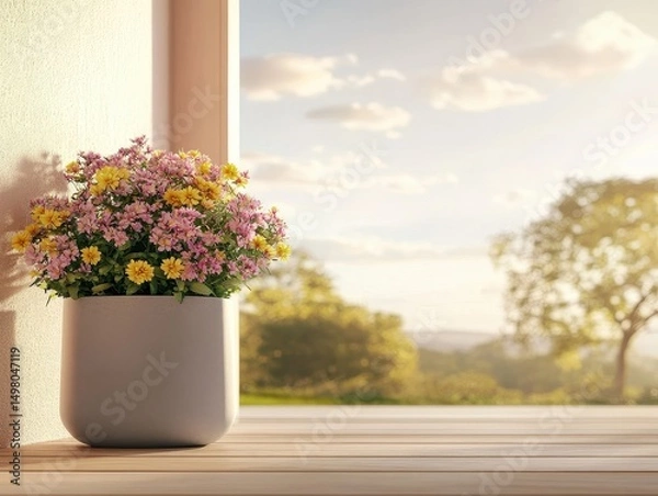 Obraz Flowers in pot on porch in summer
