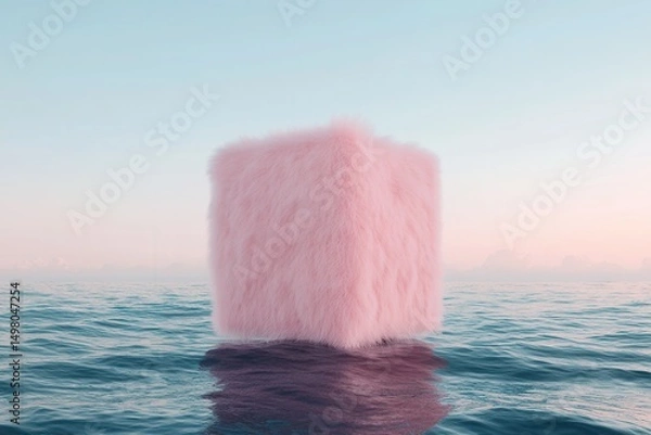 Obraz Pink fuzzy cube in ocean water