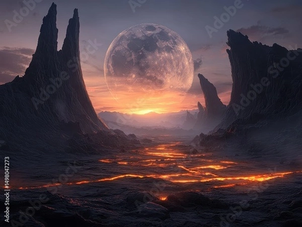 Obraz Lava flow beneath surreal landscape