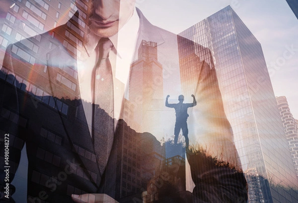 Fototapeta Believe in yourself!  Businessman in the city with a vision, winning mindset 