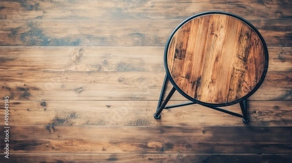 Obraz Wooden table, top-down view. The table sits on a wood floor background.