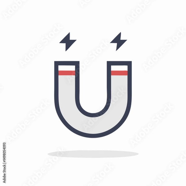 Fototapeta Powerful Magnet Icon: U-Shaped Magnet with Lightning Bolts