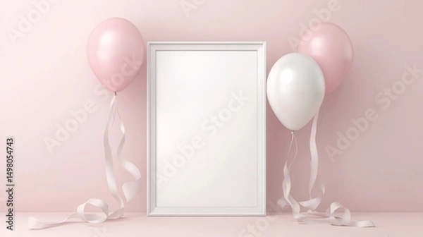 Obraz Pink Balloons with Frame, and Mockup.
