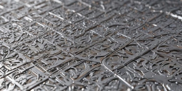 Fototapeta Intricate silver pattern, polished metallic sheen, steel, metallic, gradient