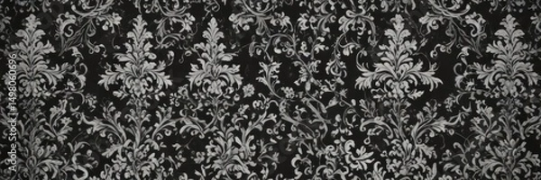 Fototapeta Elegant black & white damask, intricate swirls and flourishes , graphic, background, retro