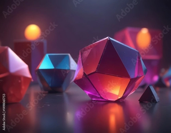 Fototapeta Geometric shapes, glowing gradients, depth of field,  design,  background, abstract