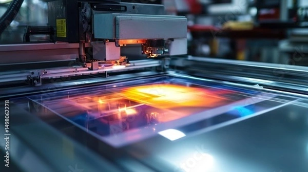 Obraz Close-up of modern industrial printing machine with abstract colorful design.