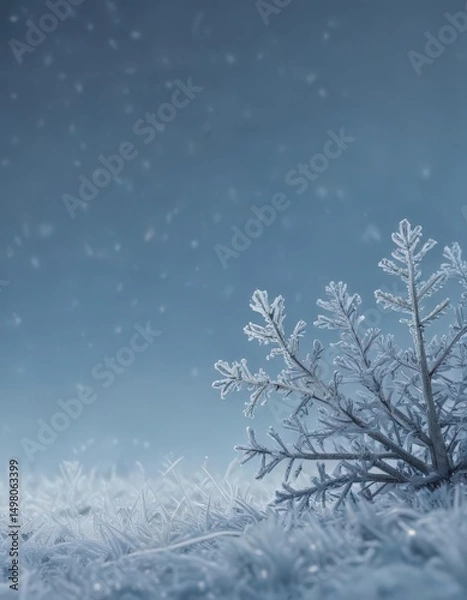 Fototapeta Subtle snowflakes against a frosty blue winter backdrop ,  winter design,  winter wonderland scene,  delicate