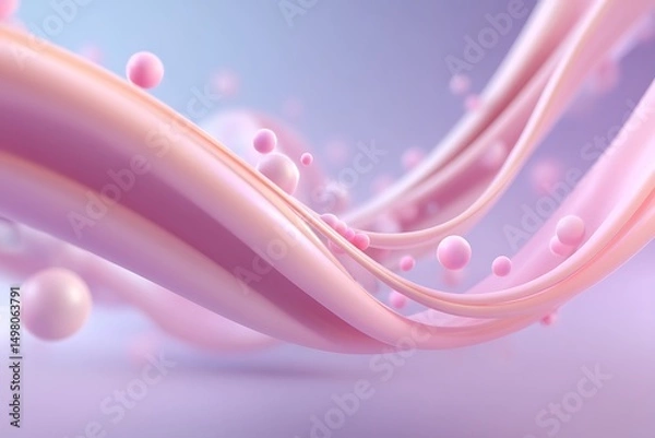 Fototapeta Curved molecular ribbons flowing from upper left with pastel background and copy space at center,