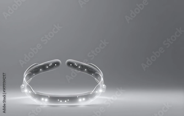 Fototapeta Digital EEG headband illustration in bottom corner over neutral gradient background with design space,