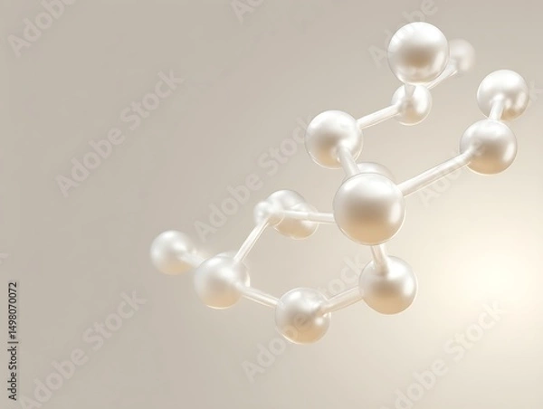 Fototapeta Minimal molecular framework clustered in lower left corner on subtle ivory gradient with clean empty margins,