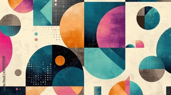 Obraz Abstract Art: A Colorful Composition of Squares and Circles