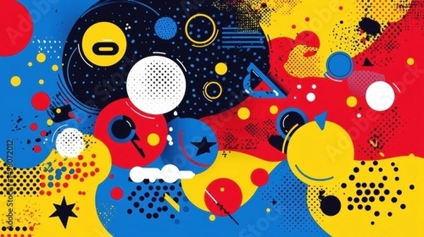 Obraz A vibrant abstract composition featuring bold geometric shapes and patterns in a riot of colors.