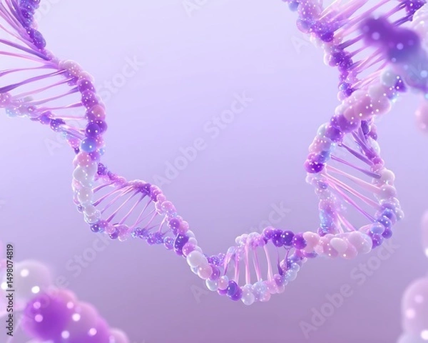 Fototapeta Stylized abstract DNA strands curved in from the sides on lavender-to-white background, center empty,