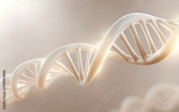 Fototapeta Stylized DNA double helix faded near lower edge on soft ivory gradient background with open layout,