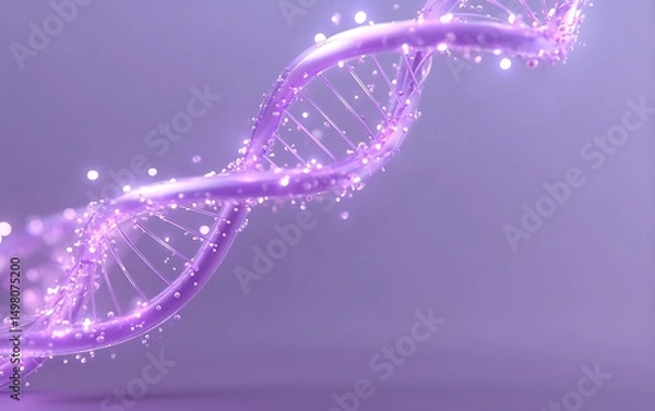 Fototapeta Stylized DNA strand floating in lower left corner on solid soft lavender background with wide empty space,