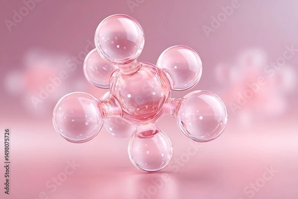 Fototapeta Transparent molecular bonds clustered near bottom center on soft pink gradient background with negative space,