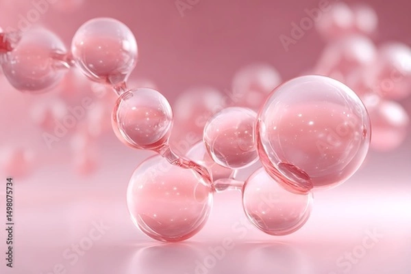 Fototapeta Transparent molecular bonds clustered near bottom center on soft pink gradient background with negative space,