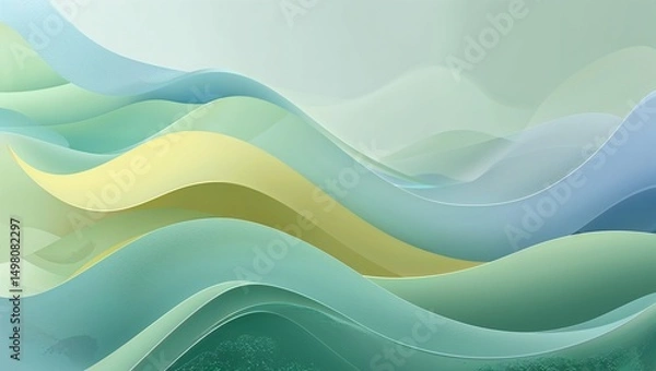 Fototapeta Soothing Pastel Green Abstract   Calming Waves Representing Mental Health and Inner Peace , retro background , background wallpaper , image , photo ,wave background , calm background