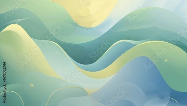 Fototapeta Soothing Pastel Green Abstract   Calming Waves Representing Mental Health and Inner Peace , retro background , background wallpaper , image , photo ,wave background , calm background