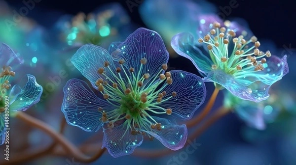 Obraz Stunning Macro Close-Up of Bioluminescent Algae with Iridescent Gel and Translucent Cells Evoking Natures Mystique and Wonder
