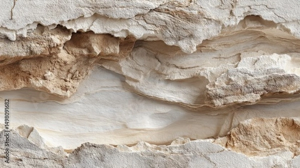 Obraz Stunning Diagonal Strata of Chalky Limestone Layers in Cream and Pale Taupe Showcasing Natural Erosion Patterns and Geological Beauty