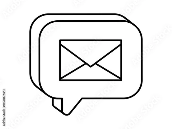 Obraz Hand drawn cute outline illustration of speech bubble with mail. Flat vector message line art notification doodle. New letter. Social media communication icon or sticker. Important news. Isolated.