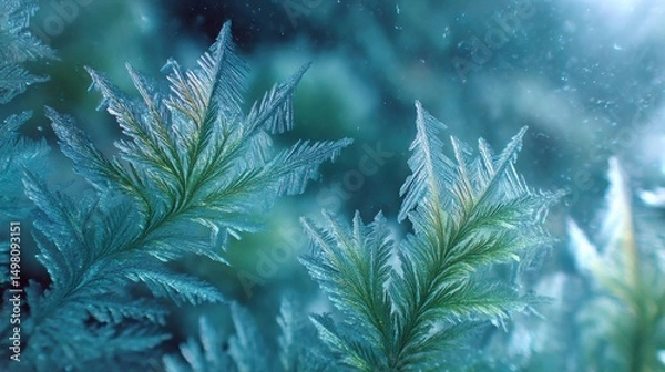 Obraz Extreme Close-Up of Dendritic Ice Crystals on Frosted Glass, Revealing Intricate Patterns that Inspire Awe and Natures Complexity